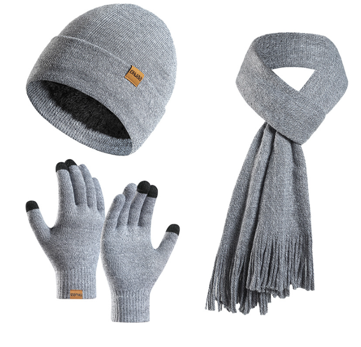 Fleece Knitted Hat, Scarf and Gloves Three-piece Warm Wool Set